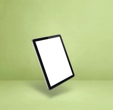 Floating tablet pc computer isolated on green. Square background Illustrazione stock