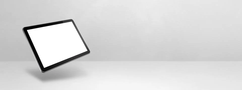 Floating tablet pc computer isolated on white. Horizontal banner background 스톡 일러스트