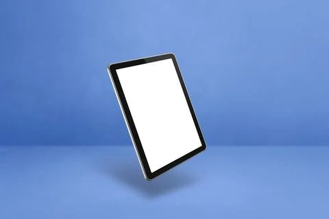 Floating tablet pc computer isolated on blue. Horizontal background Illustrazione stock