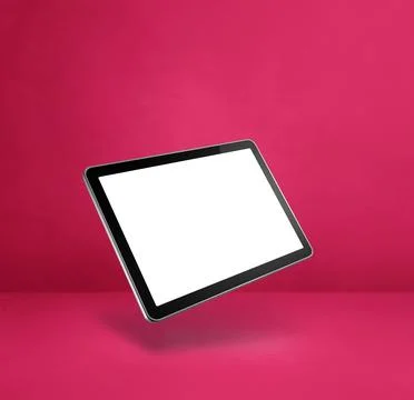 Floating tablet pc computer isolated on pink. Square background Stock Illustration