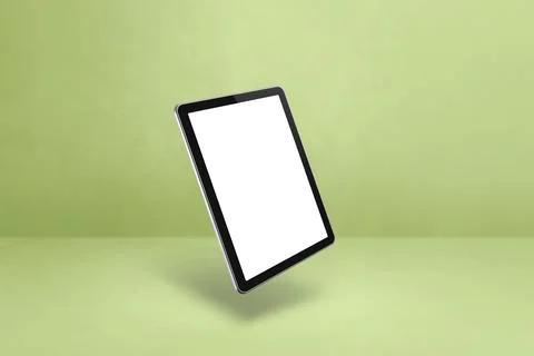 Floating tablet pc computer isolated on green. Horizontal background Stock Illustration