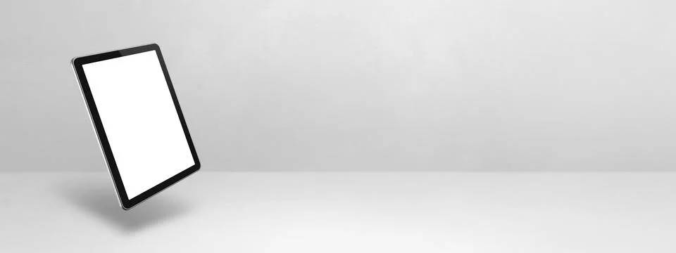 Floating tablet pc computer isolated on white. Horizontal banner background Stock Illustration