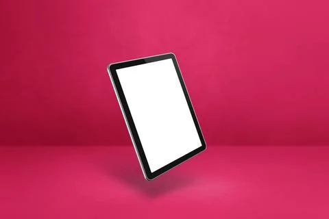 Floating tablet pc computer isolated on pink. Horizontal background Stock Illustration