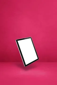 Floating tablet pc computer isolated on pink. Vertical background Illustrazione stock
