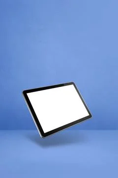 Floating tablet pc computer isolated on blue. Vertical background Stock Illustration