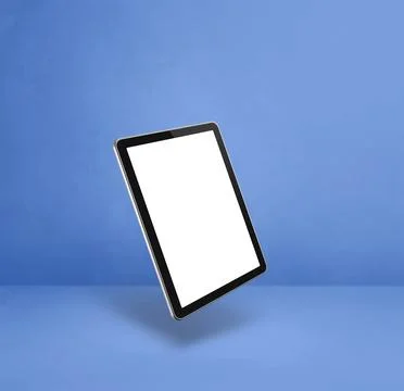 Floating tablet pc computer isolated on blue. Square background Illustrazione stock