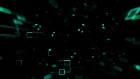 Floating Teal Tech Grid Block Particles Background Loop Stock Footage 334581212