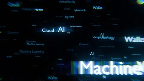 Floating technology-related like AI, Blockchain, Cybersecurity, and Big Data Stock-Footage 311856470