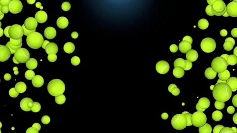 Floating tennis balls moving in dark studio space. Stock Footage 336328729