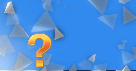 Floating three-dimensional golden question mark in digital studio, with 写真素材
