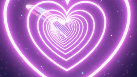 Floating Through Beautiful Pink Blue Neon Glowing Heart Wave Tunnel Stock Footage 250136771