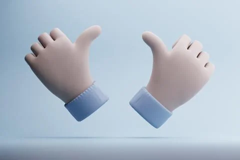 Floating thumbs up, blue studio, approval, 3D render Stock Illustration