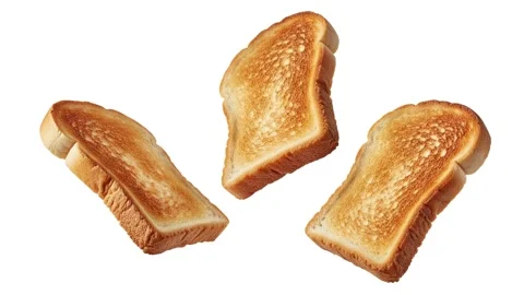 Floating toast slices isolated on white Stock Footage 339340779