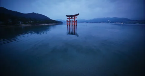 Floating Torii Gate at Dusk Miyajima Island Japan Stock Footage 344700061