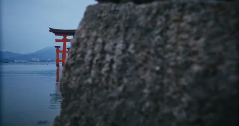 Floating Torii Gate Miyajima Island at Dusk Hiroshima Japan Video stock 344700495