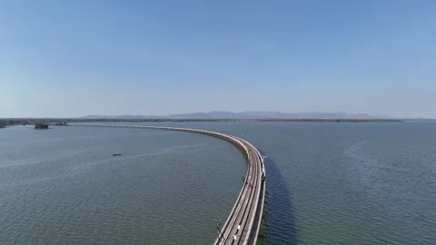 Floating Train at Pa Sak Jolasid Dam Stock Footage 263805876