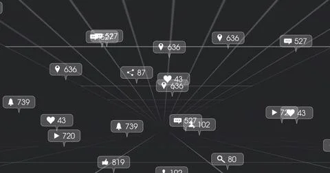 Floating translucent bubble icons shifting along grid lines in digital space, 스톡 일러스트