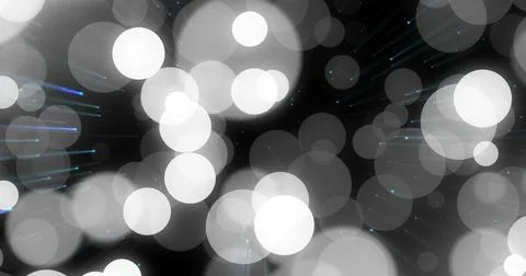 Floating translucent circles forming bokeh scene in digital space, with blue Stock Photos