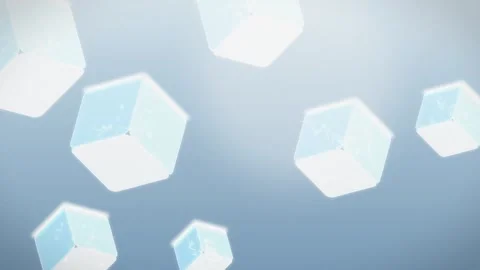 Floating translucent cubes on blue background. 3d rendering Video stock 342727095