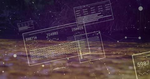 Floating translucent keyboard panel hovering over forest floor, showing numeric Illustrazione stock