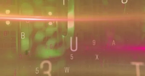 Floating translucent letters and numbers drifting across digital panel, with Stock Illustration