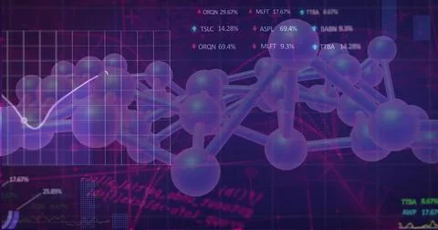 Floating translucent molecular model glowing in virtual presentation, with line Stock Illustration