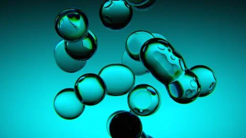Floating translucent molecular shapes on cyan background Stock Photos
