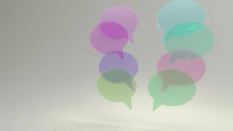 Floating translucent speech bubbles communication concept Foto stock