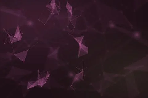 Floating translucent violet facets and fine geometric links form a refined .. Illustrazione stock
