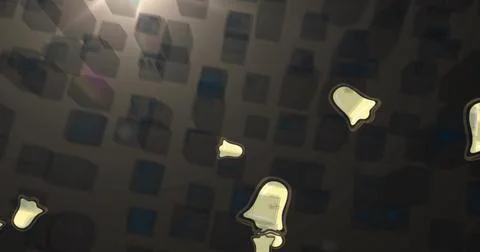Floating translucent yellow notification bells hovering over dark keycap grid, 스톡 일러스트