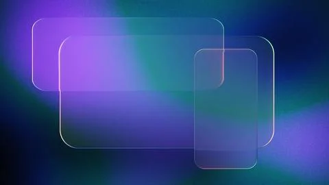 Floating transparent glass panels with rounded corners on a blurred, grainy, Illustrazione stock