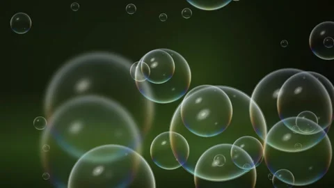Floating Transparent Soap Bubbles on Dark Lime Green Background Loop Stock Footage 345804168