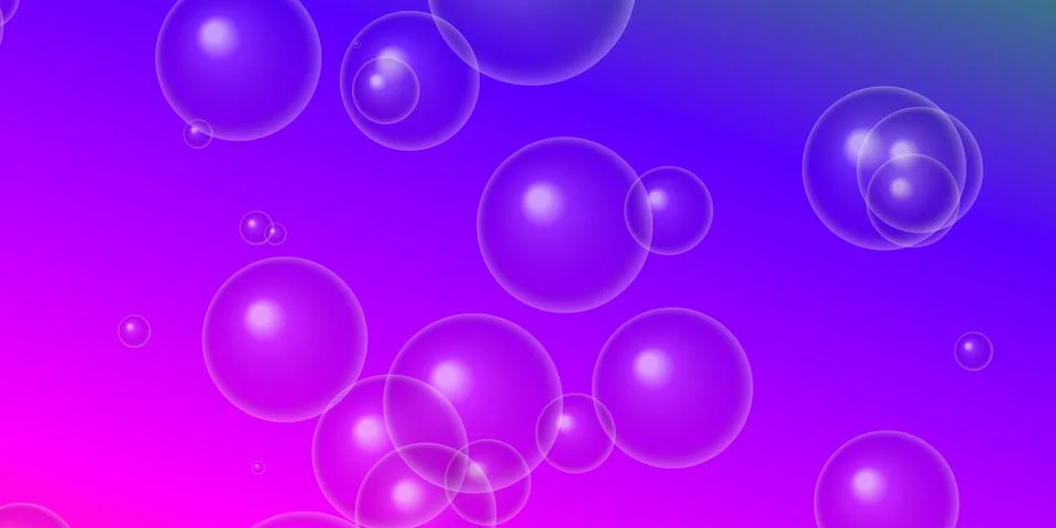 Floating transparent soap bubbles on purple gradient background Stock Illustration