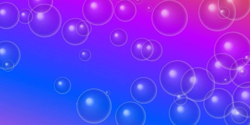 Floating transparent soap bubbles on purple blue background Stock Illustration