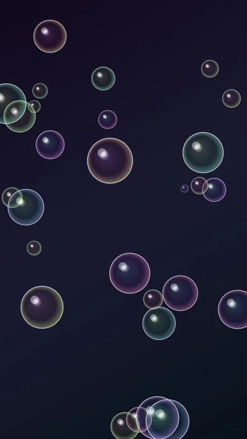 Floating transparent soap bubbles rising slowly against dark blue gradient .. Stock Footage 348335436