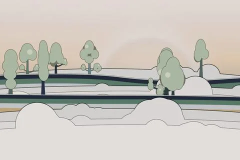 Floating tree canopy scene with overcast sky, classic, and curved rainbow road Stock Illustration