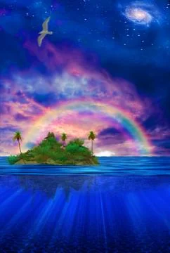 Floating tropical island Stock Illustration