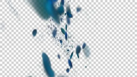 Floating turquoise elements dance against a pure black background, creating a Stock Illustration