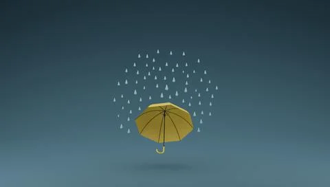 Floating umbrella with rain drop 3D render illustration Stock Illustration