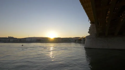 Floating under the Margaret Bridge in Budapest Stock Footage 48943500