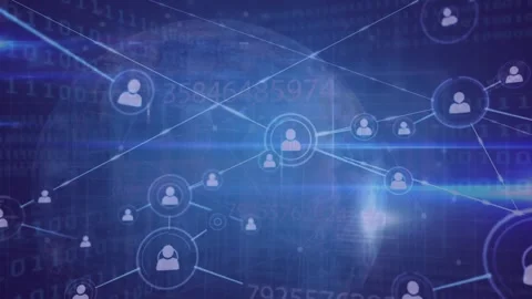 Floating user icon extending line and spawning network branches around globe Stock Footage 317660435