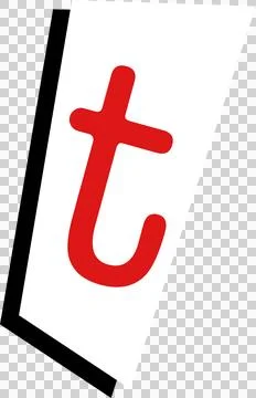 Floating vector red t on white 4-sided panel casting black shadow on clear Stock Illustration