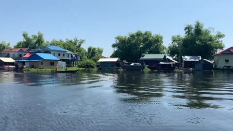 Floating village on the Sangkar River Stock Footage 341171150