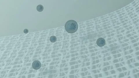 Floating Virus Over Abstract Light Net Background in Minimalist Style Illustrazione stock