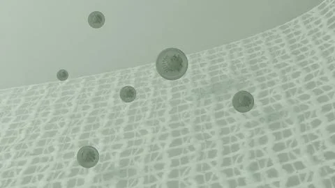 Floating Virus Over Abstract Light Net Background in Minimalist Style Stock Illustration