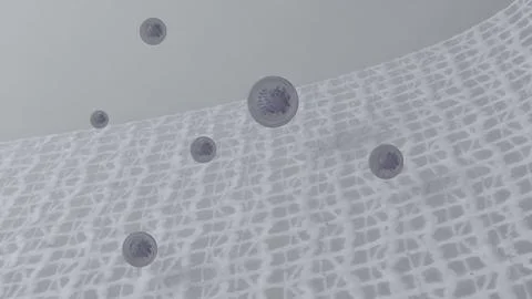 Floating Virus Over Abstract Light Net Background in Minimalist Style Stock Illustration