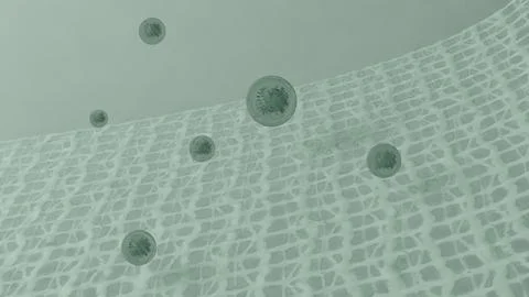 Floating Virus Over Abstract Light Net Background in Minimalist Style Stock Illustration