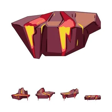 Floating volcanic rock platforms with flowing magma Stock Illustration