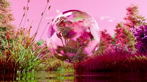 Floating water bubble in forest with glowing chlorophyll, nature and biology Stock Footage 308065482