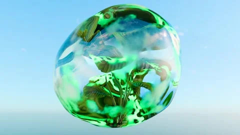 Floating water bubble, nature and biology, green serum liquid, Herbal cosmetic Stock Footage 306366821